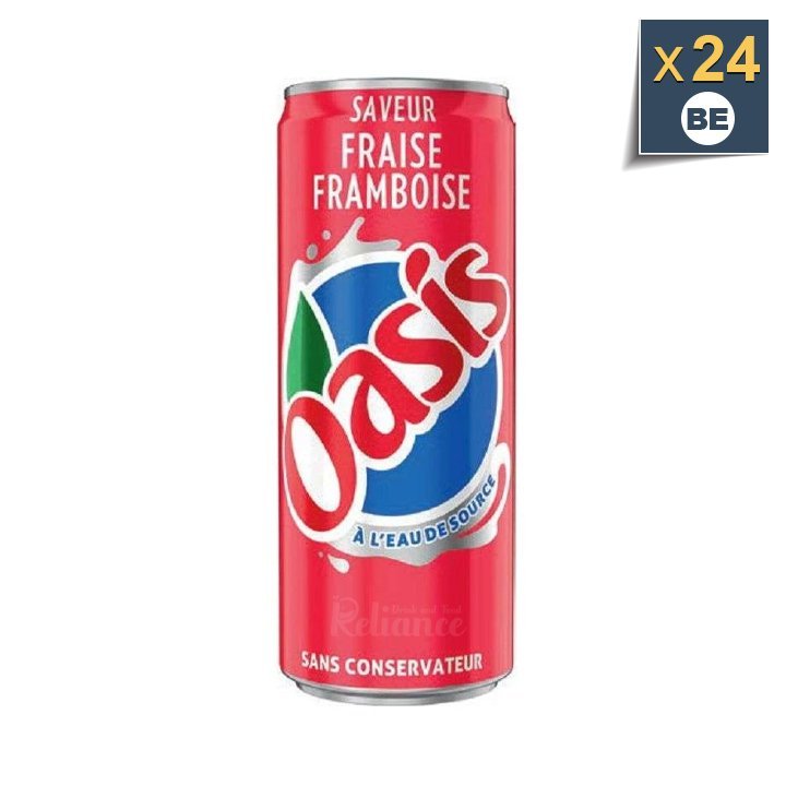 Oasis Fraise Framboise: Un pack de 24 canettes de 33 cl.